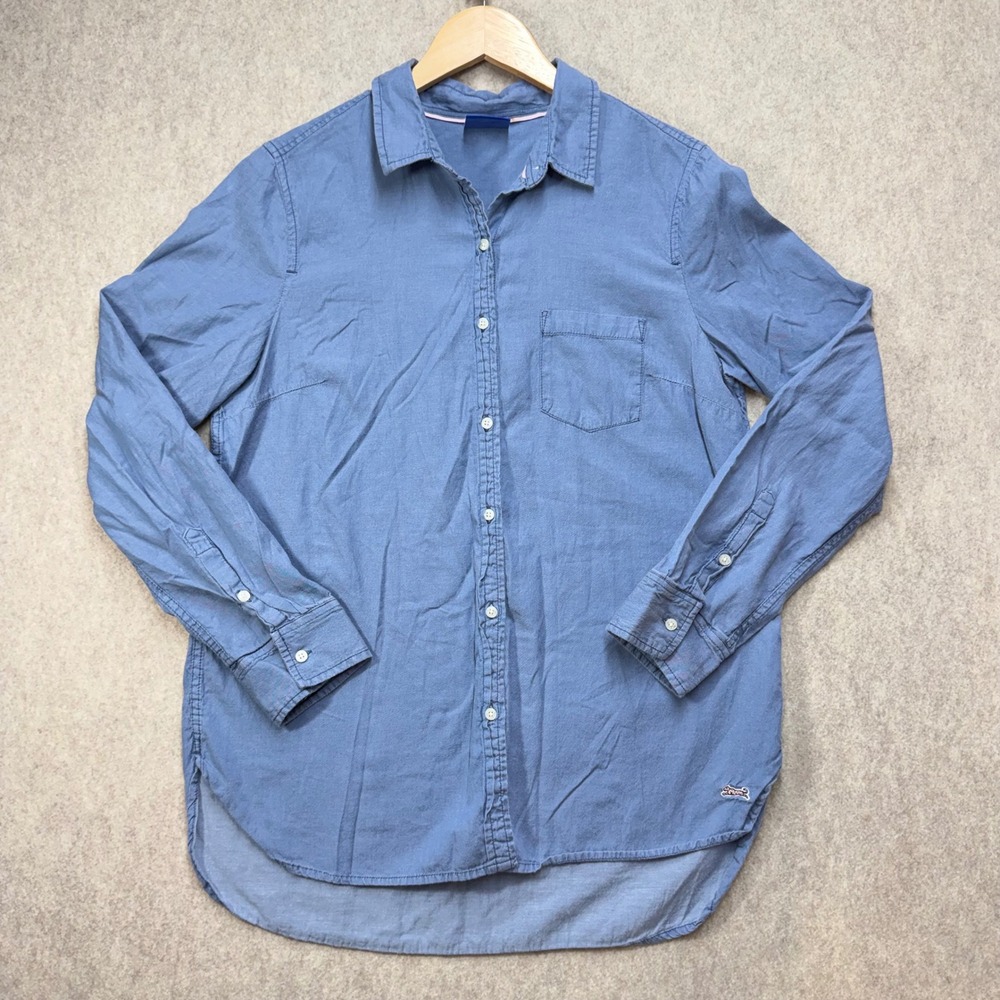 Le Tigre Womens Blue Chambray Button Down Shirt Long Sleeve‎ Cotton Size L
